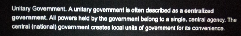 What defines a unitary government?-example-1