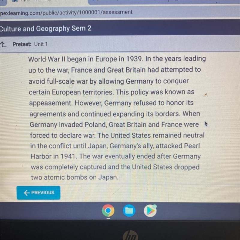 According to the passage, what were the causes of World War II in Europe? OA. The-example-1