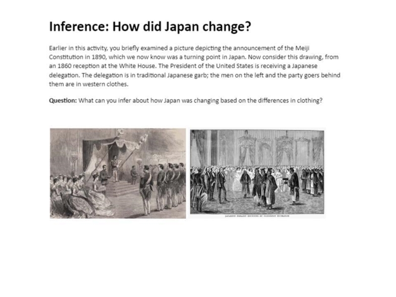 What can you infer about how Japan was changing based on the differences in clothing-example-1