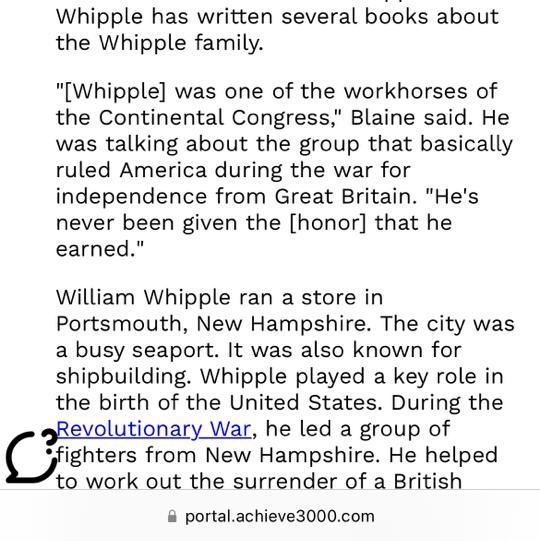 What honor did William Whipple get? Why? Do you think Whipple should have gotten this-example-1