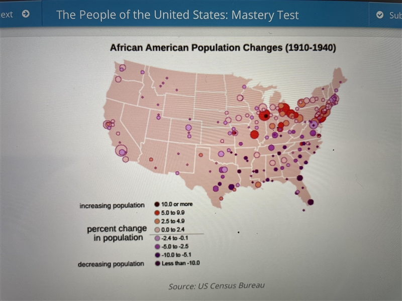 What population change is illustrated by this map O A. the migration of African Americans-example-2