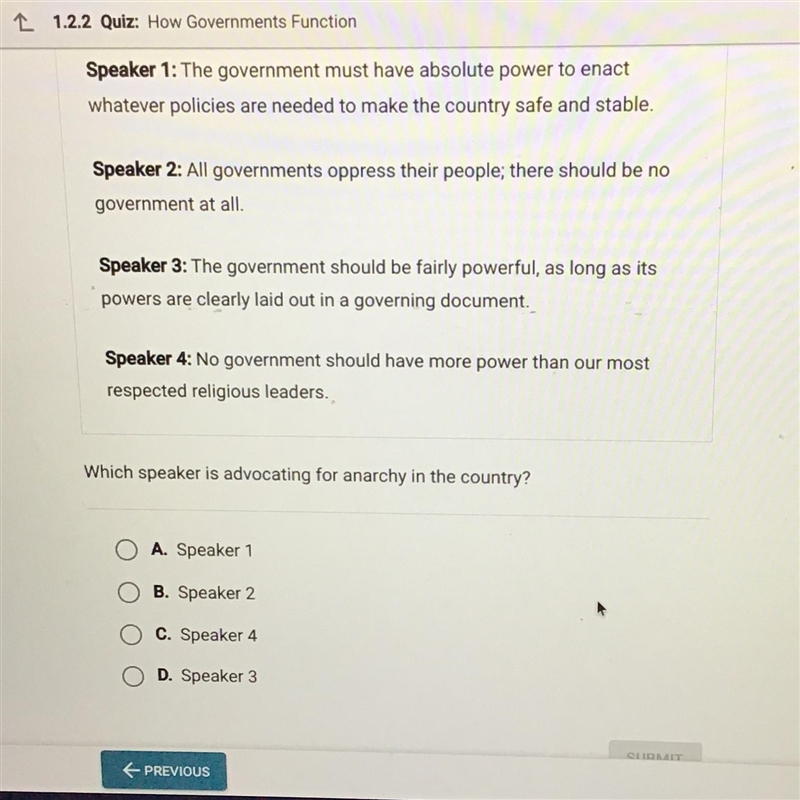 Which speaker is advocating for anarchy in the country?-example-1