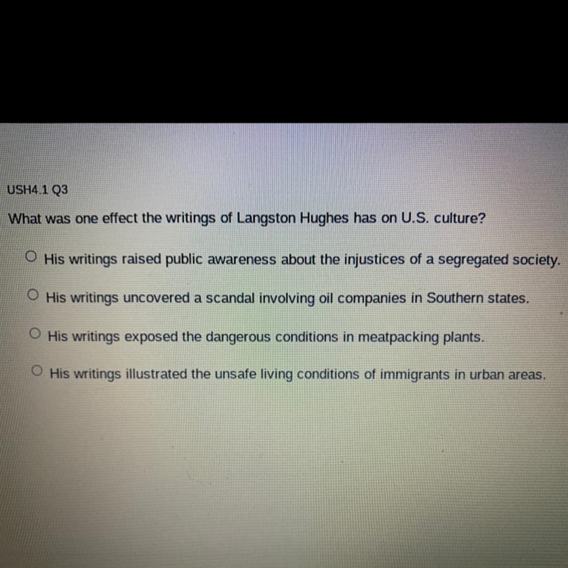 What was one effect the writings of Langston Hughes has on U.S. culture? His writings-example-1