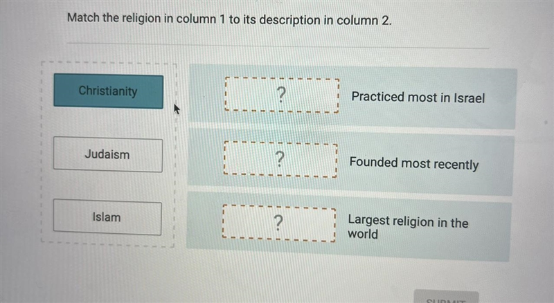 Match the religion in column 1 to its description in column 2.-example-1