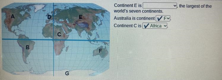 Continent E is , the largest of the world’s seven continents. Australia is continent-example-1