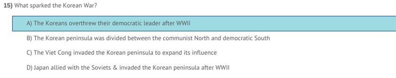 15) What sparked the Korean War?-example-1