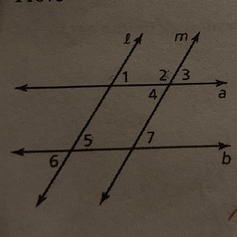 Given: line a || line b. angle 5 is supplementary to angle 2. Prove: line l || m-example-1