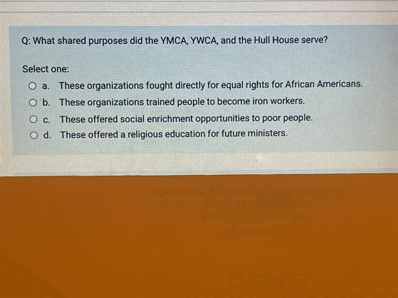 What shared purposes did the YMCA, YWCA, and the Hull House serve?-example-1