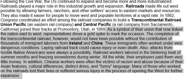 What immigrant groups helped build the transcontinental railroad?-example-1