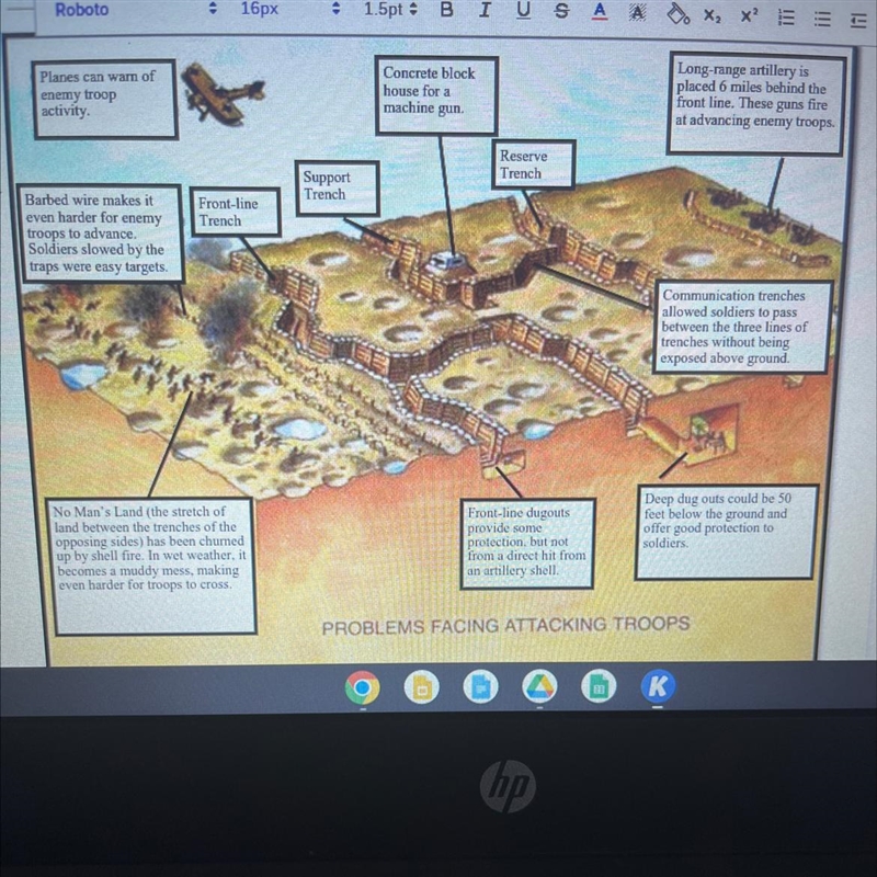 2. Study the diagram below. What is one thing about the trench system that fascinates-example-1