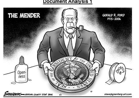 According to the political cartoon, what was the role of President Gerald Ford?-example-1