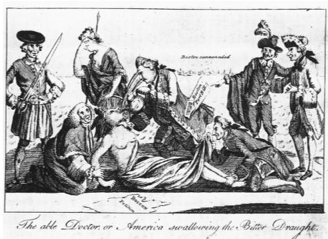 The cartoon below was published in London in 1774. It shows the British Prime Minister-example-1