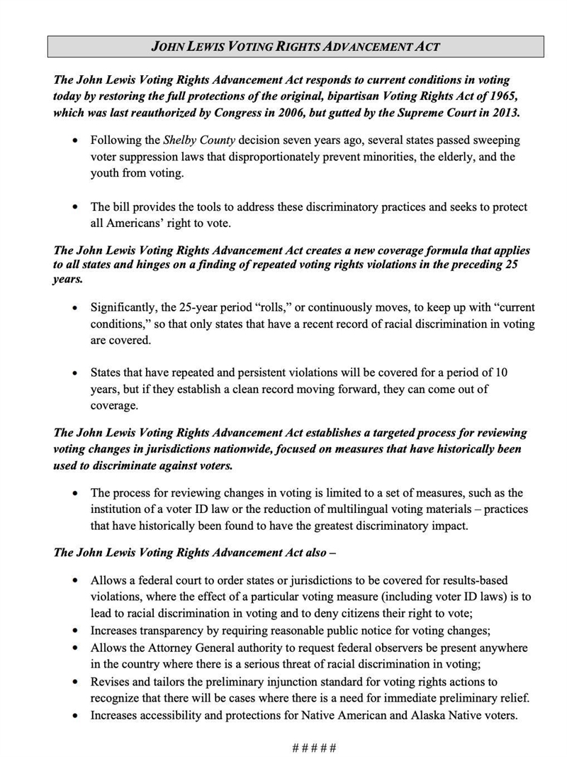 How would the John Lewis Voting Right Advancement Act protect voting rights?-example-1