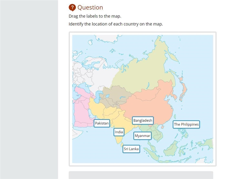 Drag the labels to the map. Identify the location of each country on the map.​-example-1