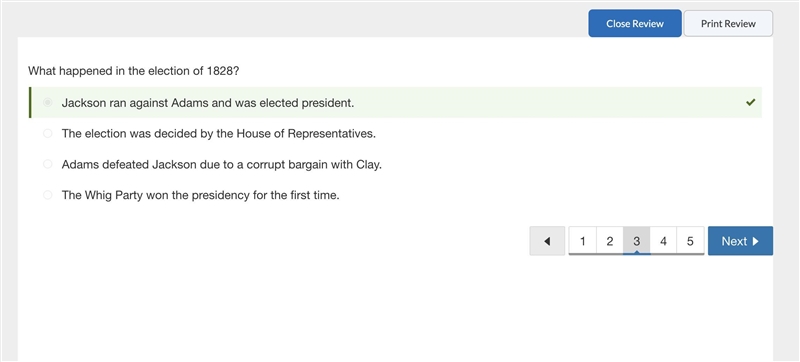 What happened in the election of 1828? A. the whig party won the presidency for the-example-1