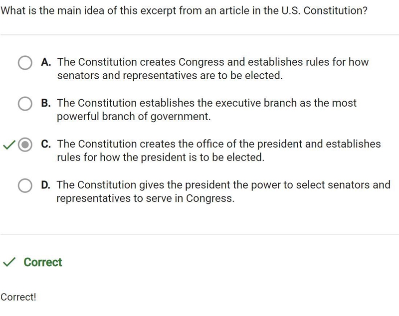 What is the main idea of this excerpt from an article in the U.S. Constitution? OA-example-1