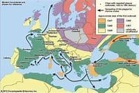 PLEASE ANSWER FAST According to the map, where did the Black Death originate in Europe-example-1