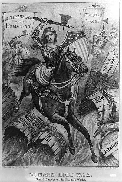 According to this image, Woman's Holy War was a campaign against A.suffrage. B.alcohol-example-1