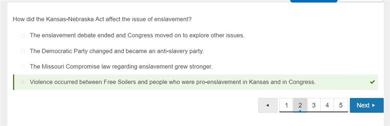 How did the Kansas-Nebraska Act affect the issue of enslavement? The Democratic Party-example-1