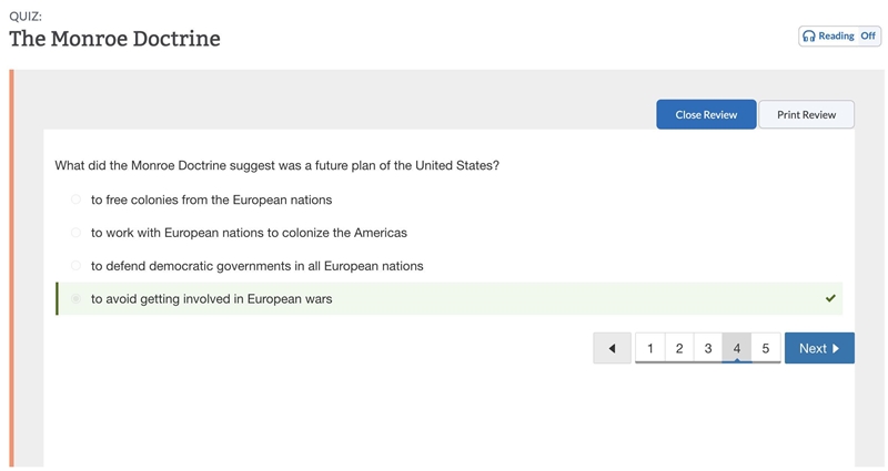 What did the Monroe Doctrine suggest was a future plan of the United States? A. to-example-1