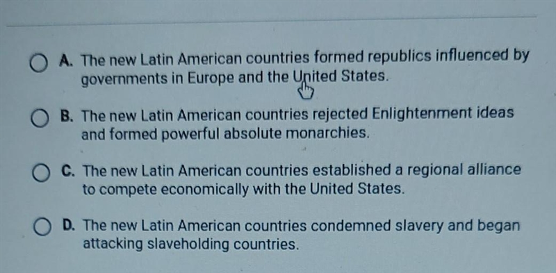 which of the following was a consequence of the independence movements in Latin America-example-1