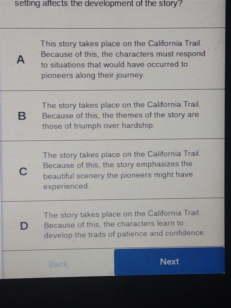 Which answer choice BEST describes how the setting affects the development of the-example-1