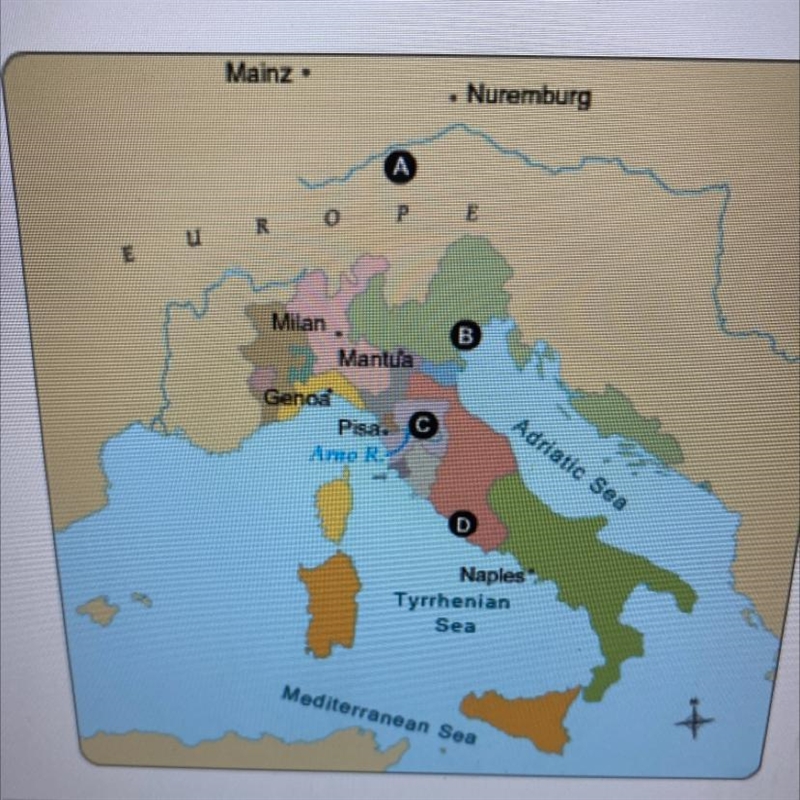 Where is Rome on the map? ОА ОВ OC OD-example-1