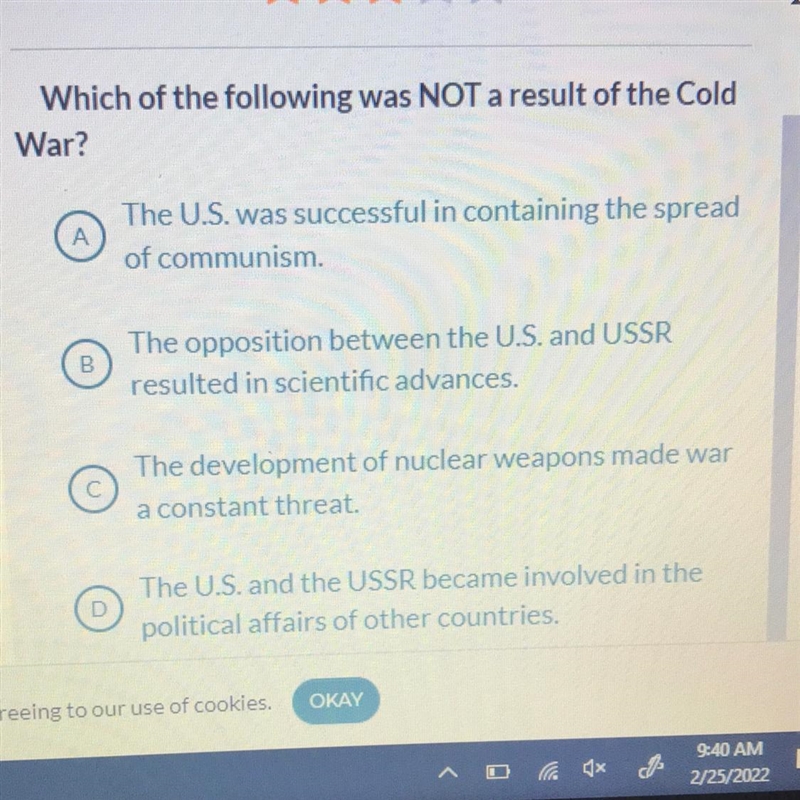 Which of the following was NOT a result of the Cold War? A The U.S. was successful-example-1