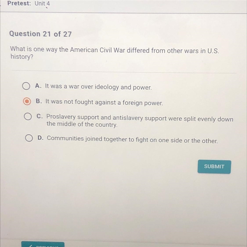 What is one way the American Civil War differed from other wars in U.S. history? i-example-1