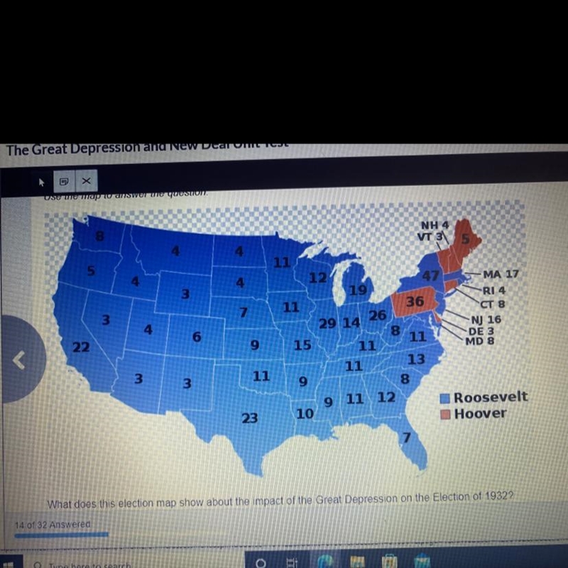 What does this election map show about the impact of the Great Depression on the Election-example-1