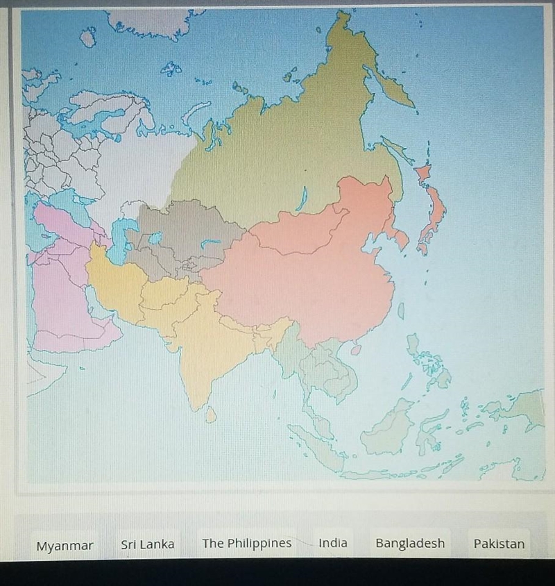 Drag the labels to the map. Identify the location of each country on the map.​-example-1