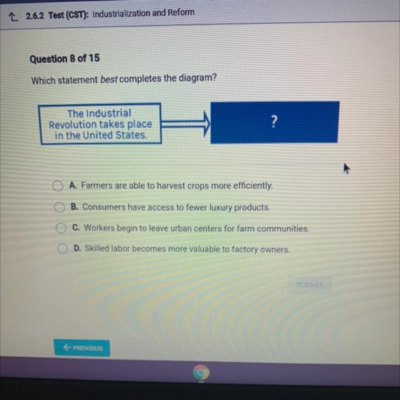 Which statement best completes the diagram? The Industrial Revolution takes place-example-1