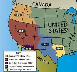 1. Describe how each area of land was gained in the map below.-example-1