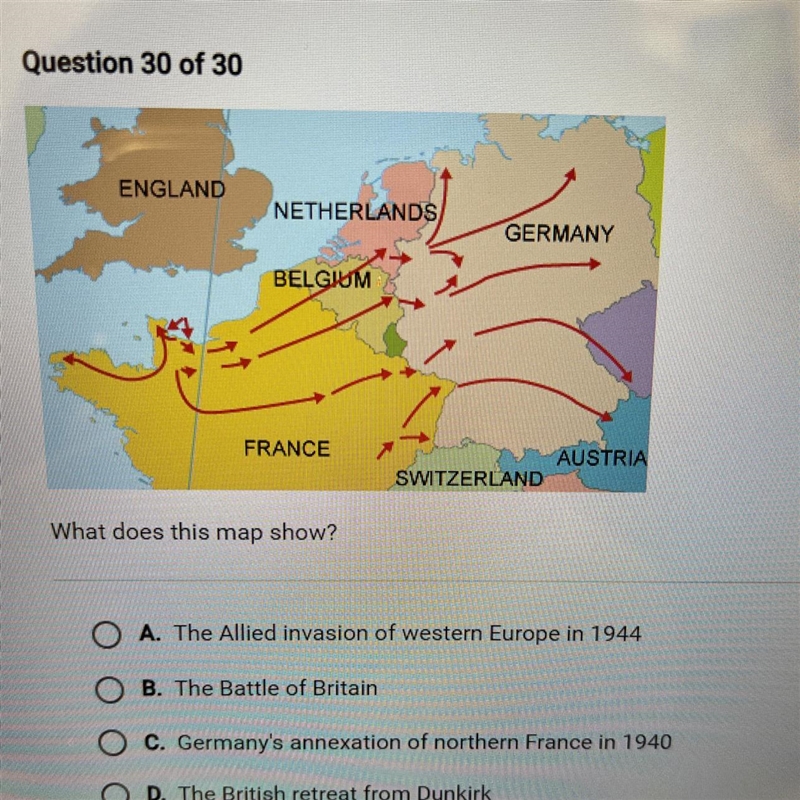 What does this map show? A. The Allied invasion of western Europe in 1944 B. The Battle-example-1