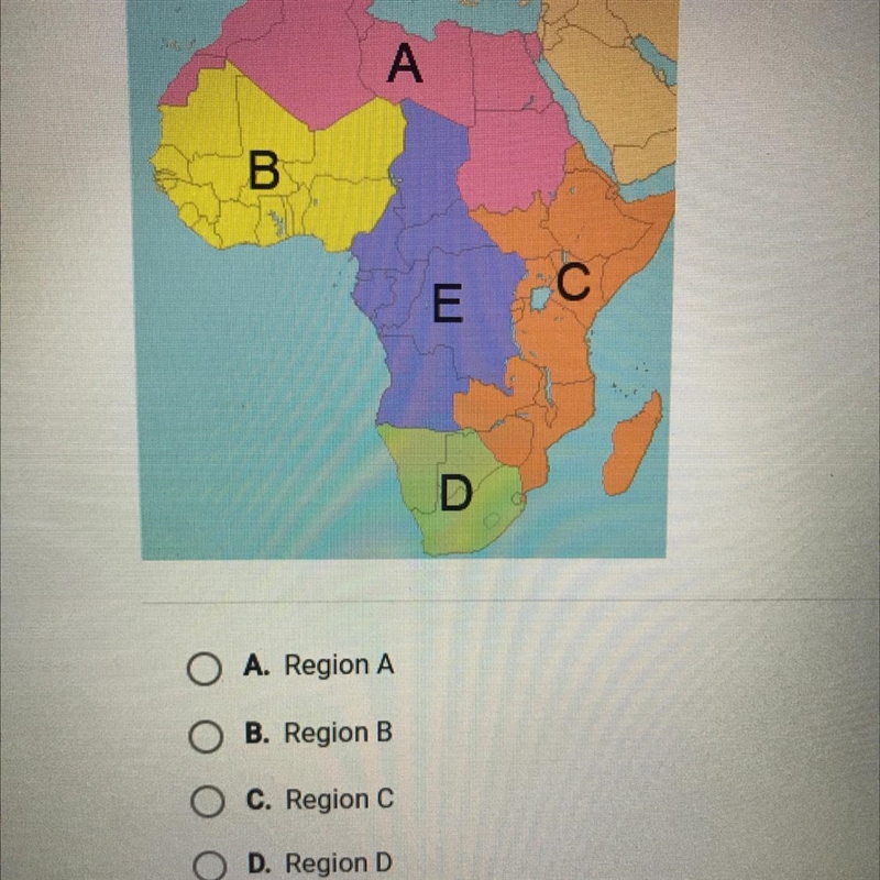 Which African region includes Africa's highest mountain and borders the Indian Ocean-example-1