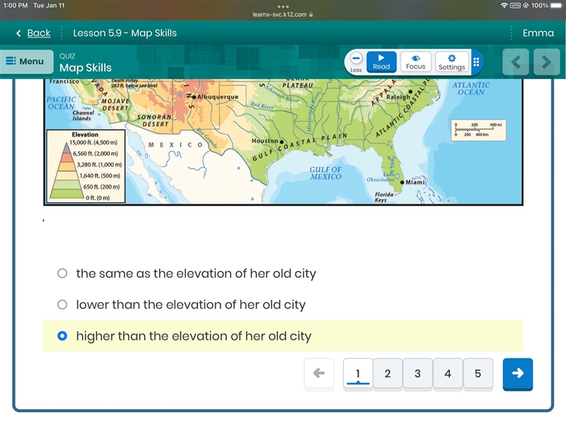 Hannah moved from Albuquerque, New Mexico to Miami, Florida. According to the map-example-1