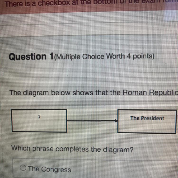 Question 1(Multiple Choice Worth 4 points) The diagram below shows that the Roman-example-1