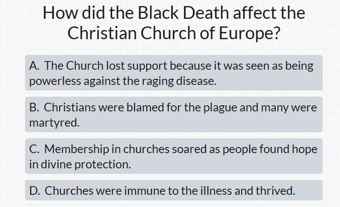 How did the black death affect the Christian church of Europe?-example-1