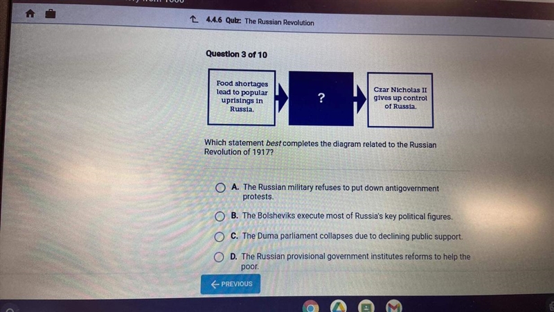 Which statement best complete the diagram related to the Russian Revolution of 1917-example-1