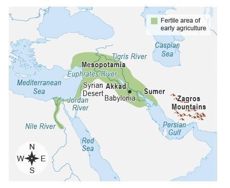 A map of the Fertile Crescent. The Fertile Crescent begins at the northern end of-example-1