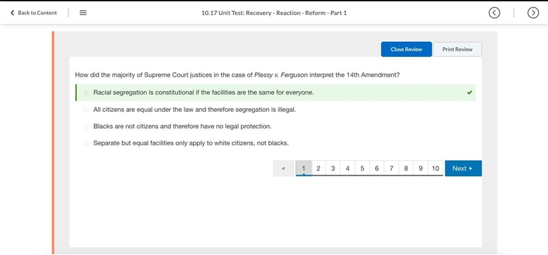 How did the majority of Supreme Court justices in the case of Plessy v. Ferguson interpret-example-1