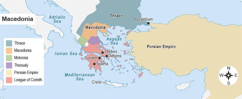 This map shows Macedonia and the Greek city-states. A map titled Macedonia. A key-example-1