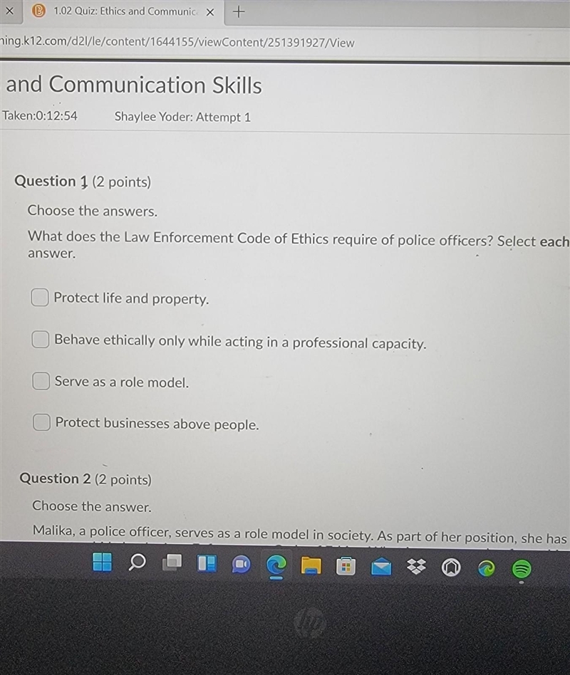 What does Law enforcement Code of Ethics require of police officers? select each correct-example-1