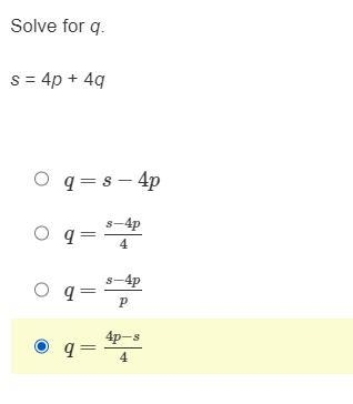 50 POINTSS Solve for q. s = 4p + 4q-example-1