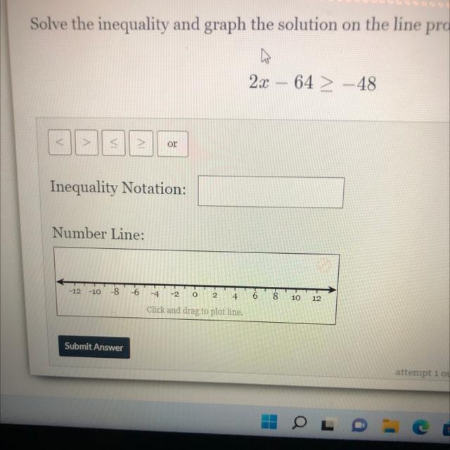 Solve the inequality and graph the solution on the line provided. < > M &gt-example-1