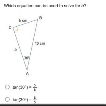 Which equation can be used to solve for b? Triangle A B C is shown. Angle B C A is-example-1