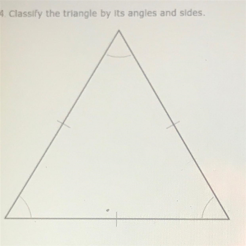 Classify the triangle by it's angles and sidesacute scaleneright scaleneobtuse isoscelesequiangular-example-1