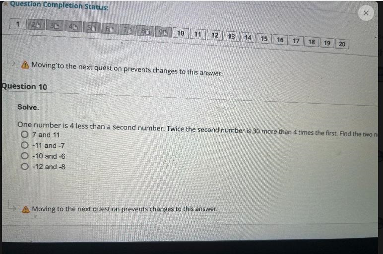 Solve.One number is 4 less than a second number. Twice the second number is 30 more-example-1