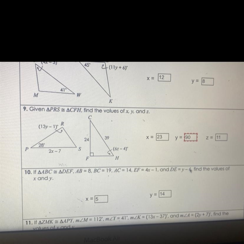 9. Given APRS = ACFH, find the values of x, y, and z-example-1