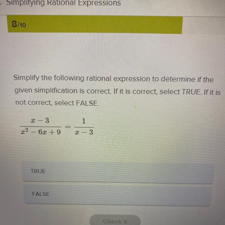 Simplify the following rational expression to determine if thegiven simplification-example-1